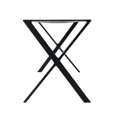 Cappellini Bambi by Nendo. A minimalist black metal folding table frame with crossed legs and a rectangular top.