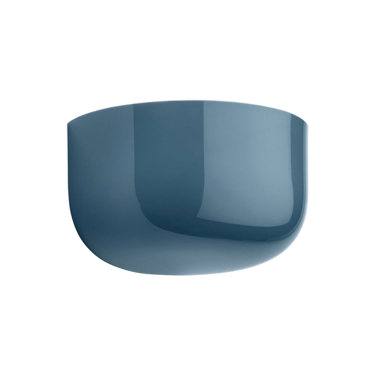 Flos Bellhop Wall Up by Edward Barber. A smooth, glossy blue-teal bowl with curved sides sits against a white background.
