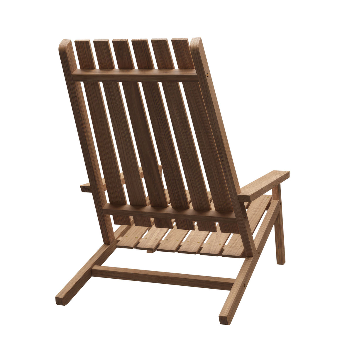 Fritz Hansen Between Lines Deck Chair by Stine Weigelt. A wooden lounge chair with vertical slats and natural finish.
