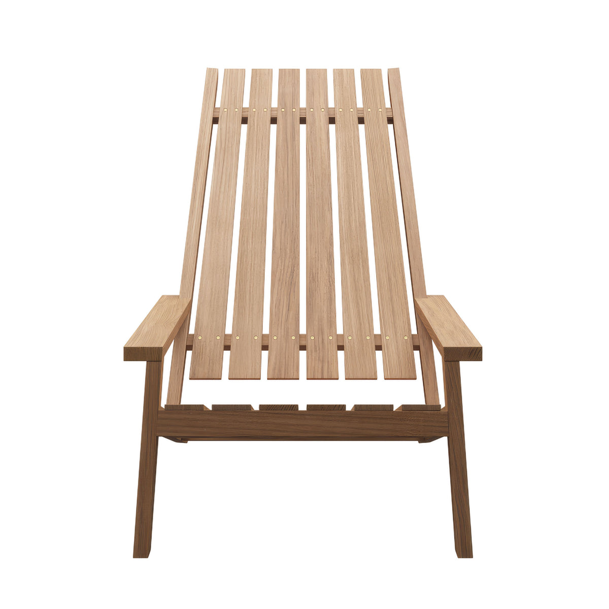 Fritz Hansen Between Lines Deck Chair by Stine Weigelt. Natural wood lounge chair with vertical slats and armrests.
