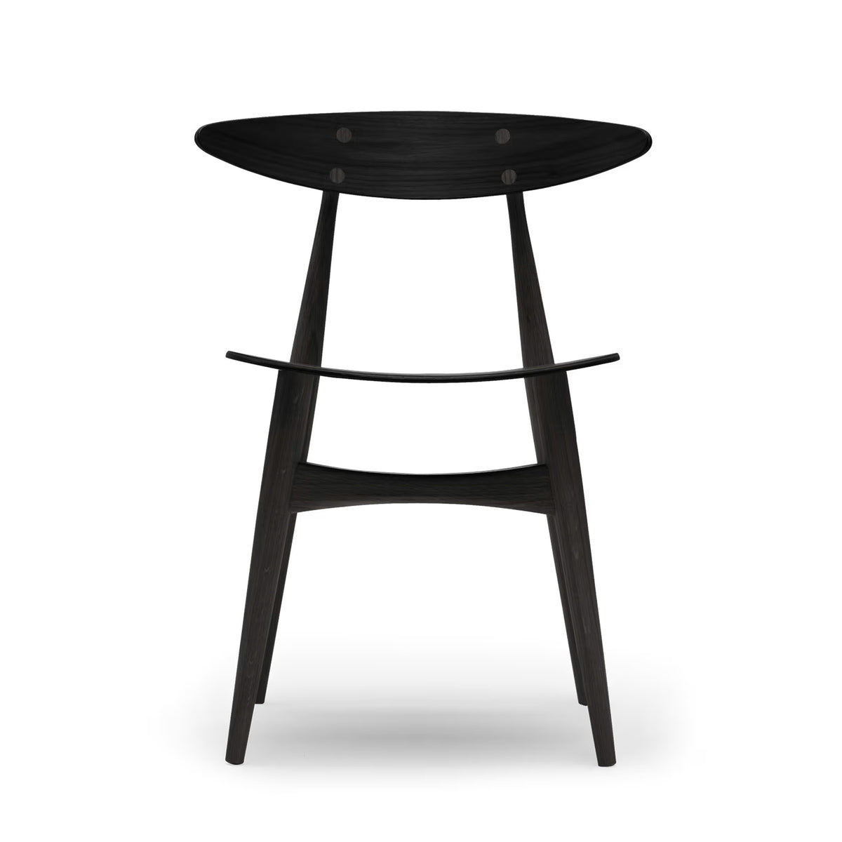 Carl Hansen & Søn CH33T Chair by Hans J. Wegner. Black wooden stool with curved seat and angled legs.