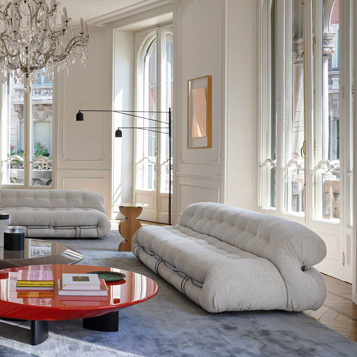 Corda Fabric - Chrome Frame / Mobile / BlackMenu / Soriana Sofa, designed by Afra and Tobia Scarpa made by Cassina