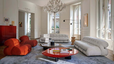 Corda Fabric - Chrome Frame / Desktop / BlackMenu / Soriana Sofa, designed by Afra and Tobia Scarpa, Cassina made by Cassina