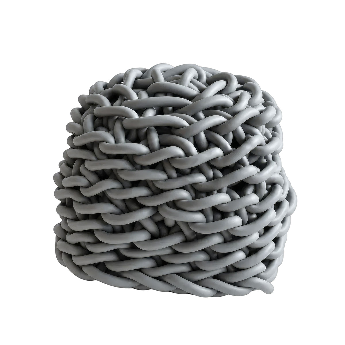 COVO Colosso pouf by Rosanna Contadini. Grey braided cords are densely woven into a compact cylindrical knot.