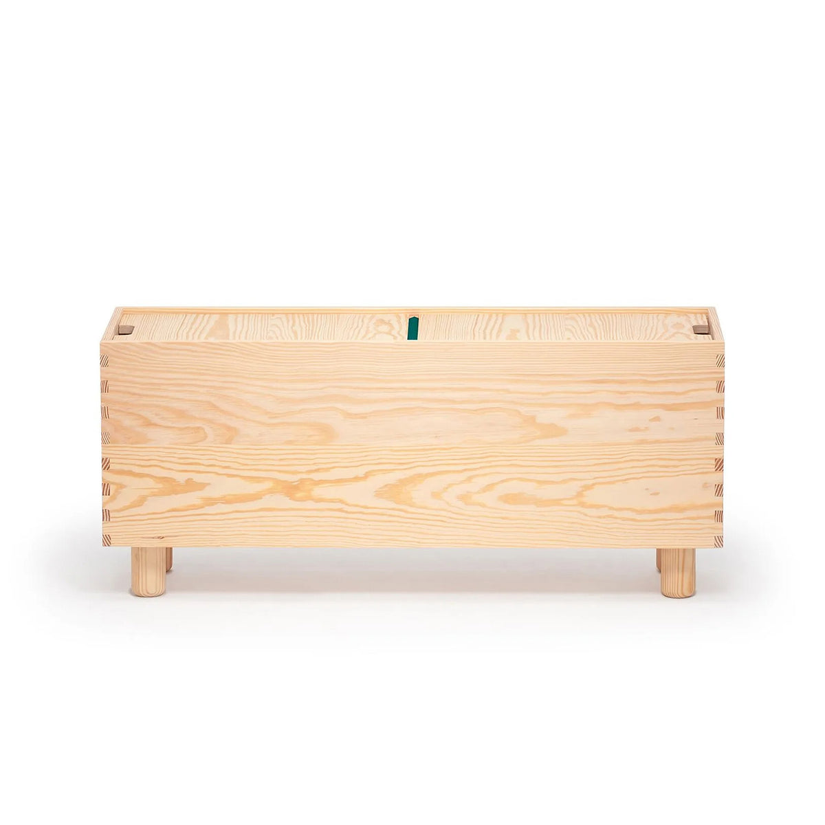 Established&Sons Crate Series by Jasper Morrison. A light wooden box with cylindrical legs sits on a white background.