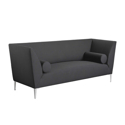 Cappellini Daybed by Jasper Morrison. A charcoal gray upholstered sofa with cylindrical armrests and metal legs.