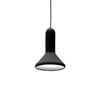 Established & Sons Torch Light Pendant Lamps. A sleek black pendant lamp with a conical shade hangs from above.
