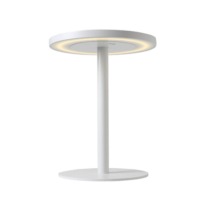 COVO Edvige by Enzo Calabrese. A sleek white pedestal table with an illuminated circular top against a clean background.