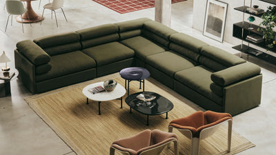 Desktop / Elogio Sofa, designed by Tobia and Afra Scarpa and made by Gubi