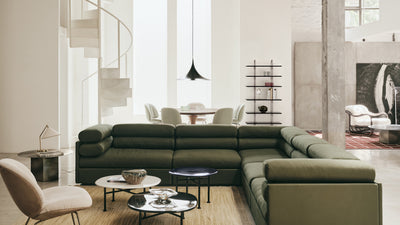 Desktop / Elogio Sofa, designed by Tobia and Afra Scarpa and made by Gubi