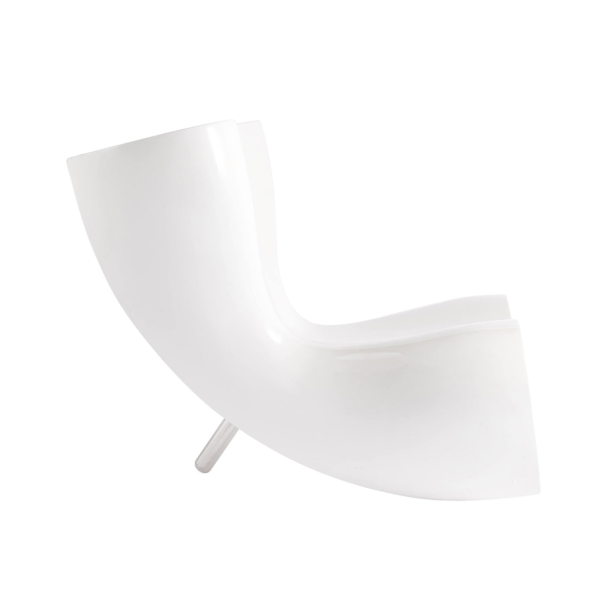 Cappellini Felt Chair by Marc Newson. A sleek white chair with curved surfaces and a minimalist metal leg.