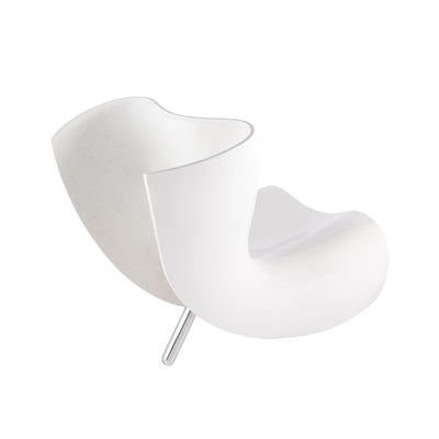 Cappellini Felt Chair by Marc Newson. A sleek white curved chair with a metallic leg sits against a neutral backdrop.