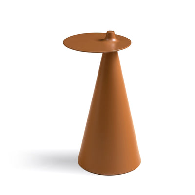 Established & Sons Fez Side Table by Nao Tamura. A terracotta cone-shaped pedestal table with a flat circular top.