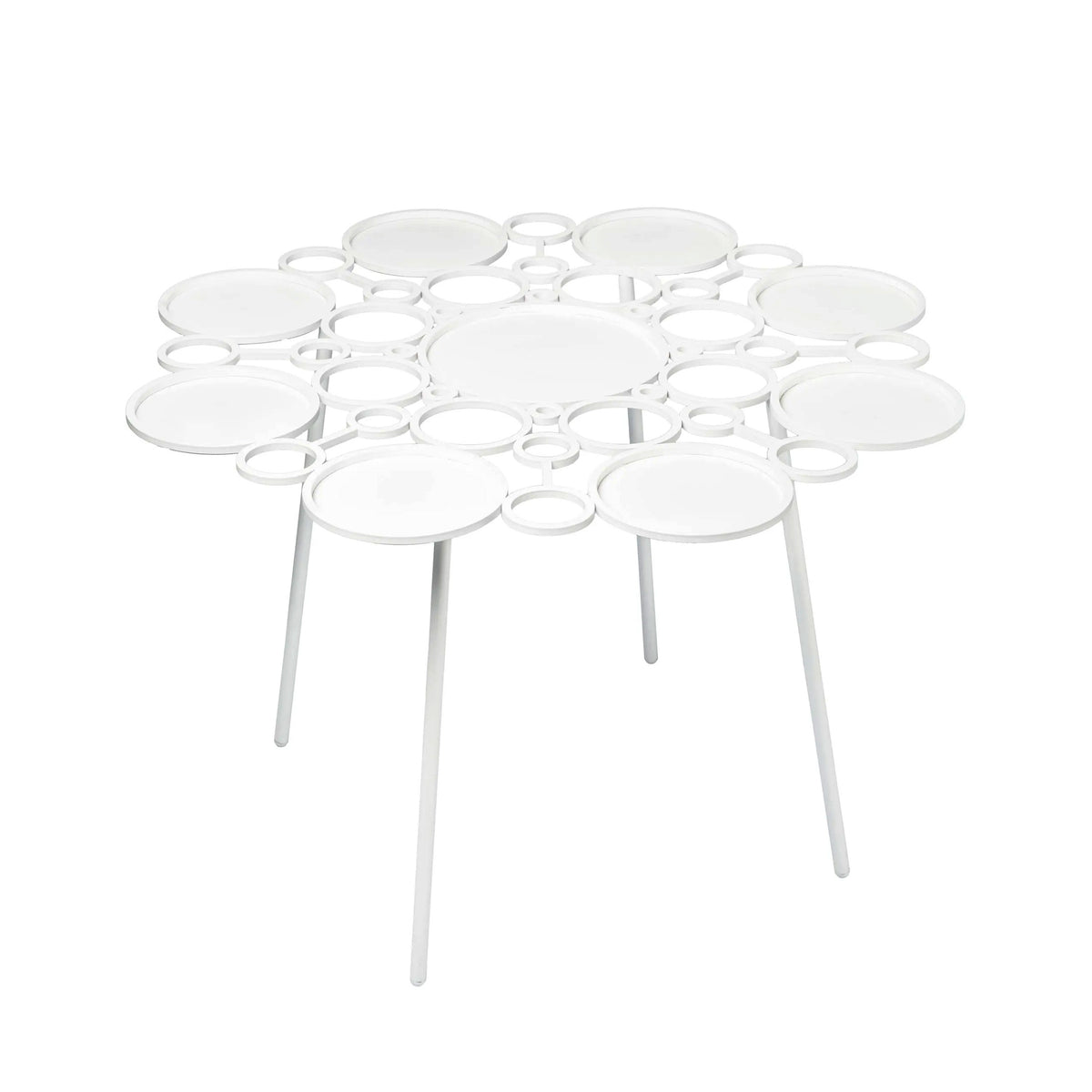 COVO Floret Table by Marta Laudani. A white sculptural table with clustered circular tops and slender legs.