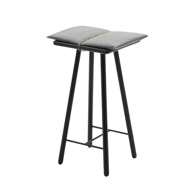 Fritz Hansen Georg Bench by Chris Liljenberg Halstrøm. A tall black wooden stool with a gray cushioned seat.