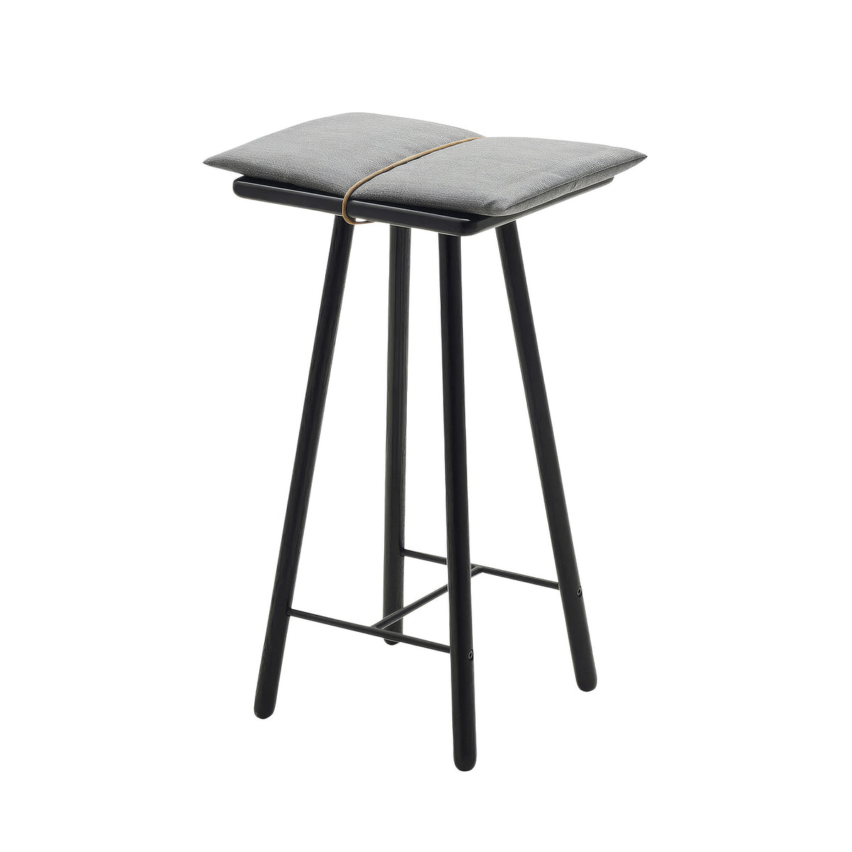 Fritz Hansen Georg Stool by Chris Liljenberg Halstrøm. A tall black wooden stool with a gray cushioned seat.