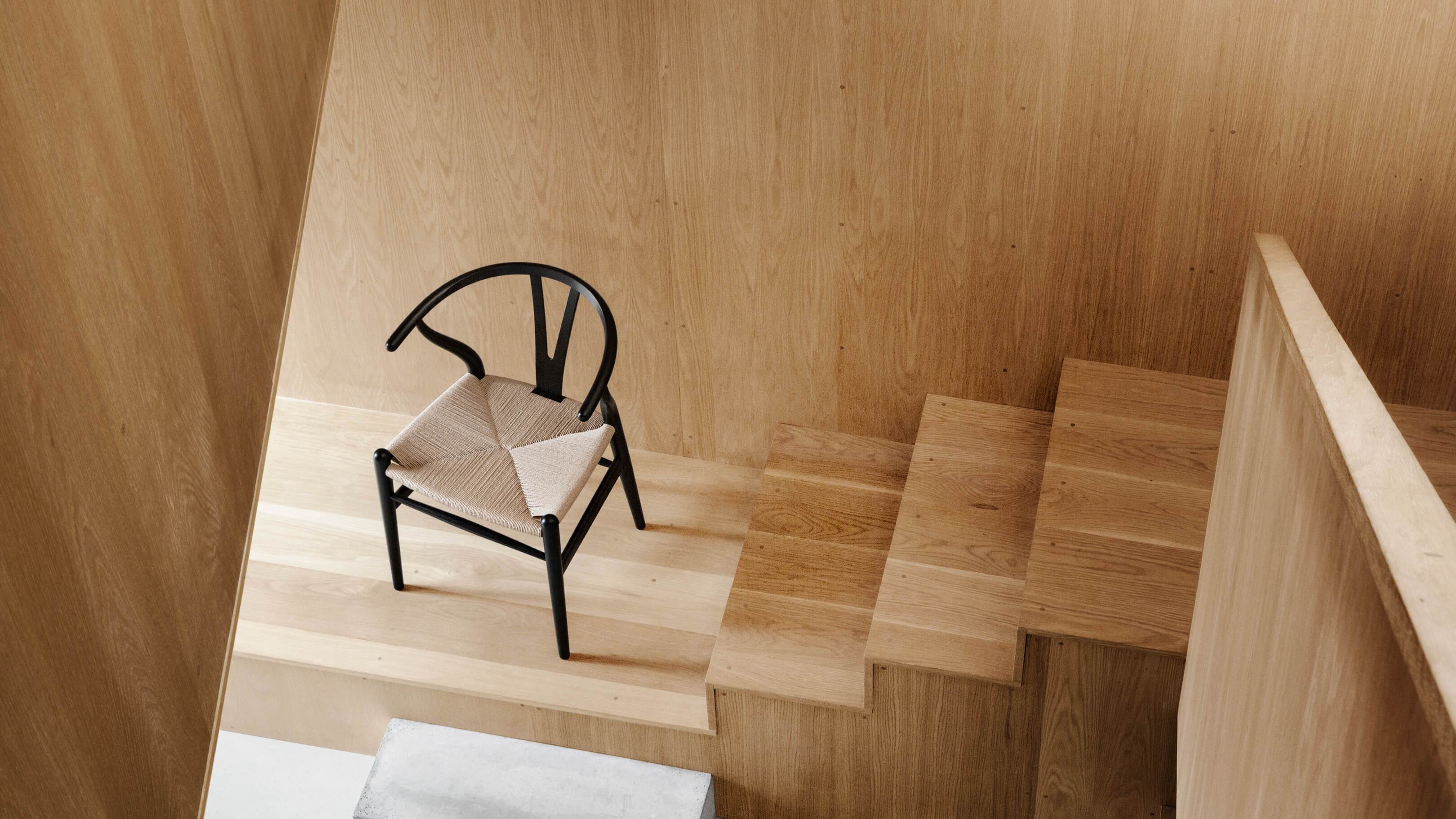 Beech - Black - Natural Cord / Desktop / BlackMenu / Wishbone Chair, designed by Hans J. Wegner