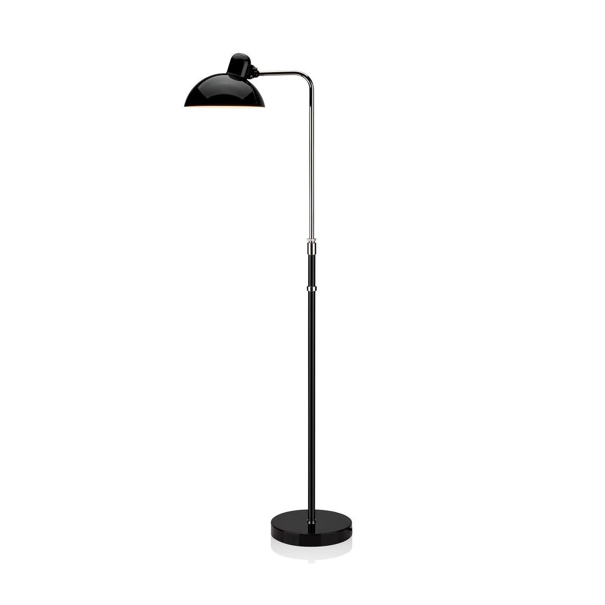 Fritz Hansen Kaiser Idell™ Floor Lamp by Christian Dell. A sleek black floor lamp with a dome shade and chrome accents.