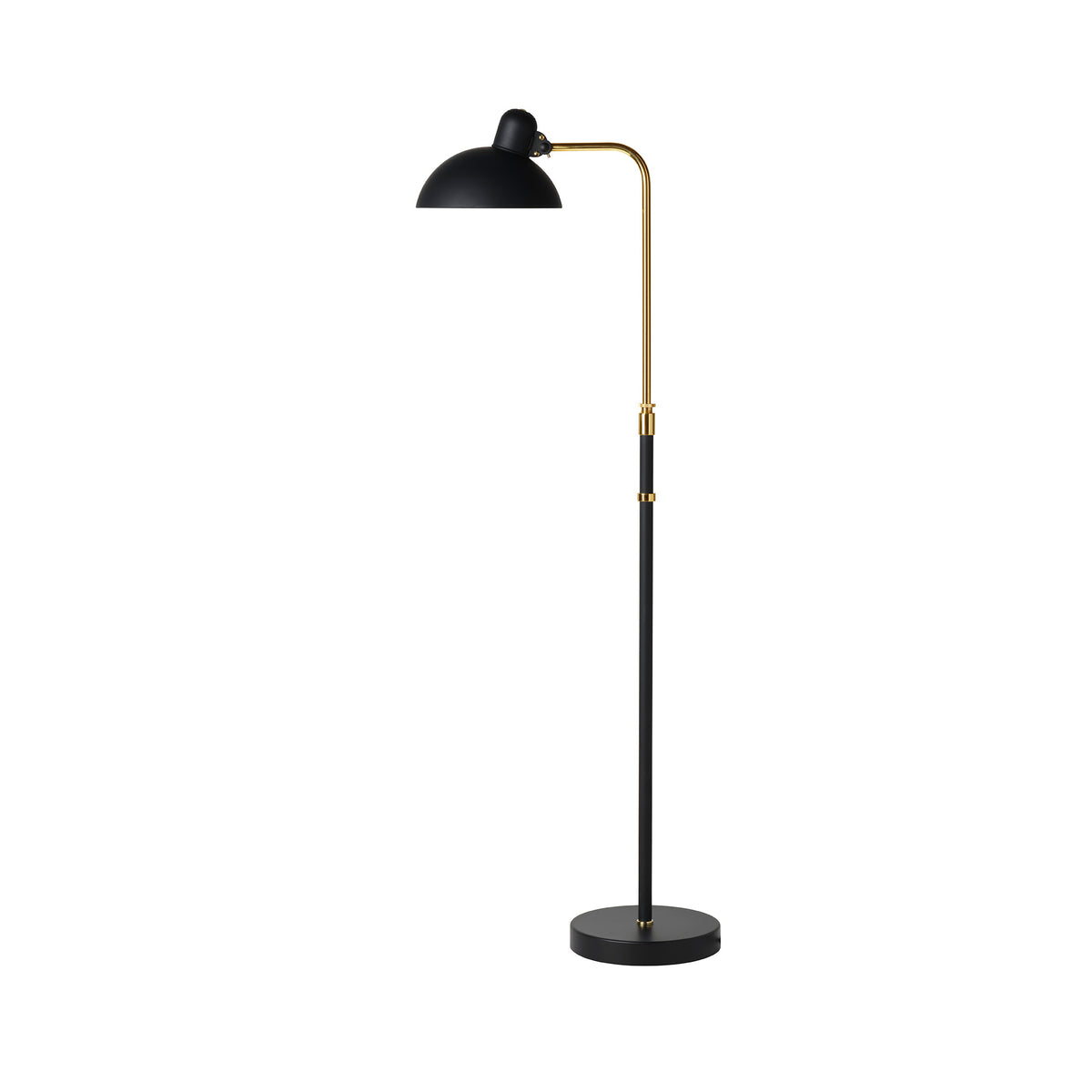 Fritz Hansen Kaiser Idell™ Floor Lamp by Christian Dell. Black and brass floor lamp with adjustable dome shade.
