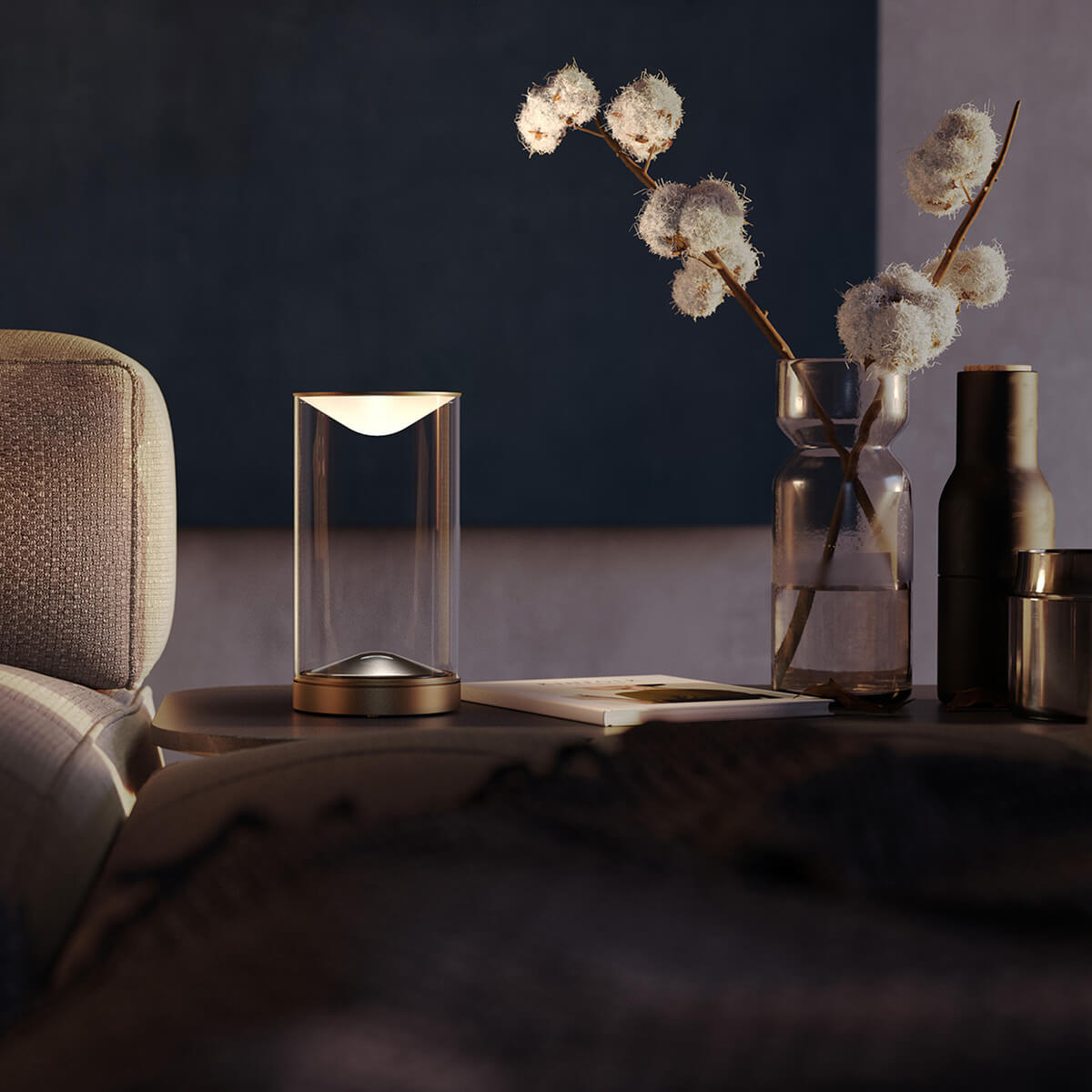 Eve / Anodized Brass / Mobile / BlackMenu / Eva Table Lamp, designed by Foster + Partners