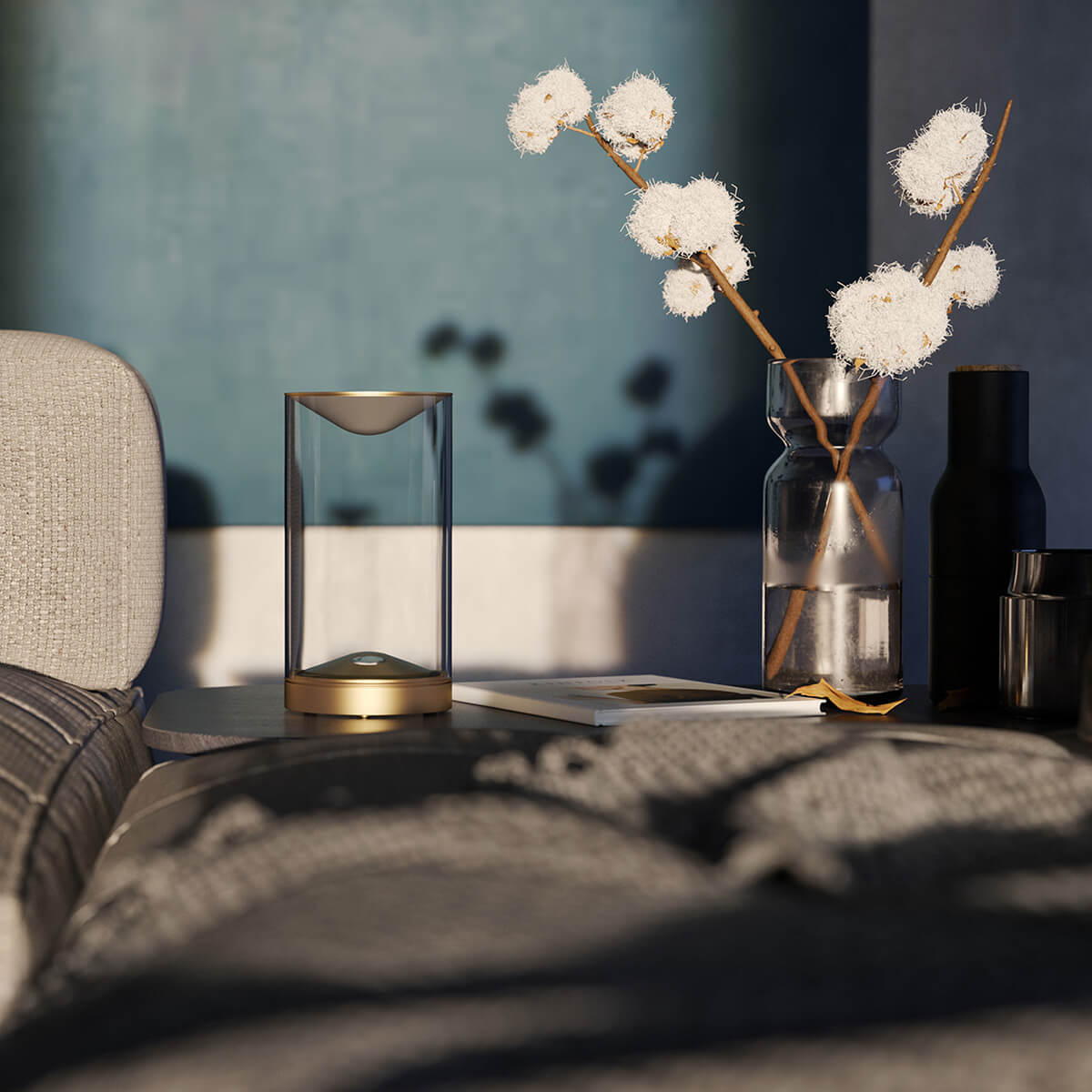 Eve / Anodized Brass / Mobile / BlackMenu / Eva Table Lamp, designed by Foster + Partners