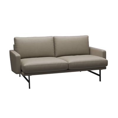 Fritz Hansen Lissoni™ Sofa - PL112, 2-seater by Piero Lissoni. Gray leather sofa with black metal legs.