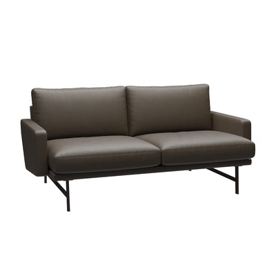 Fritz Hansen Lissoni™ Sofa - PL112, 2-seater by Piero Lissoni. Gray leather sofa with black metal legs.