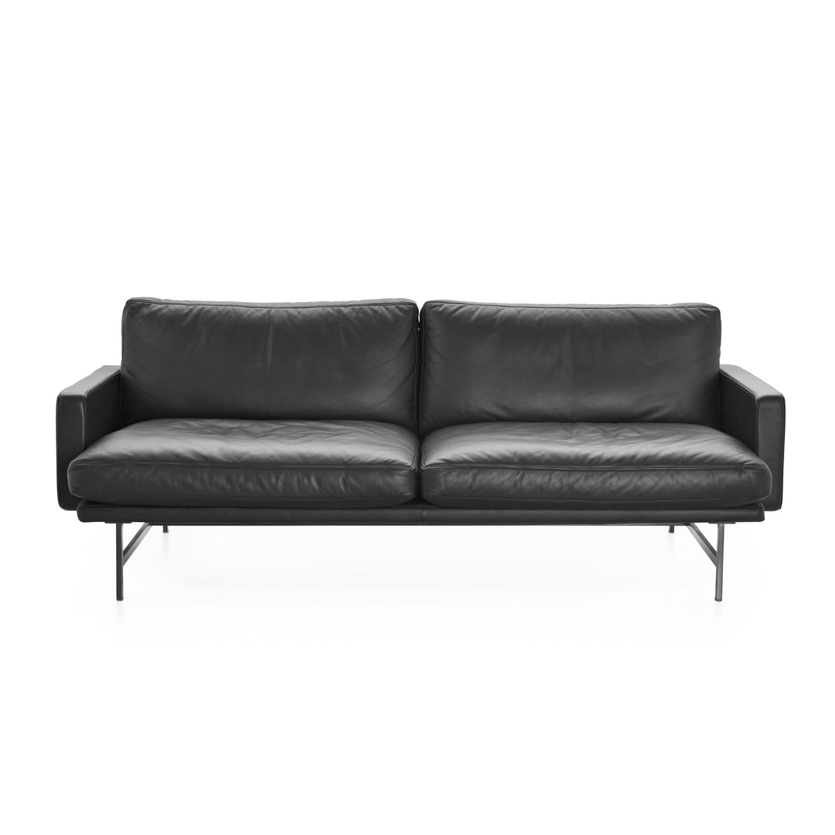 Fritz Hansen Lissoni™ Sofa - PL112, 2-seater by Piero Lissoni. Black leather sofa with metal legs on white background.