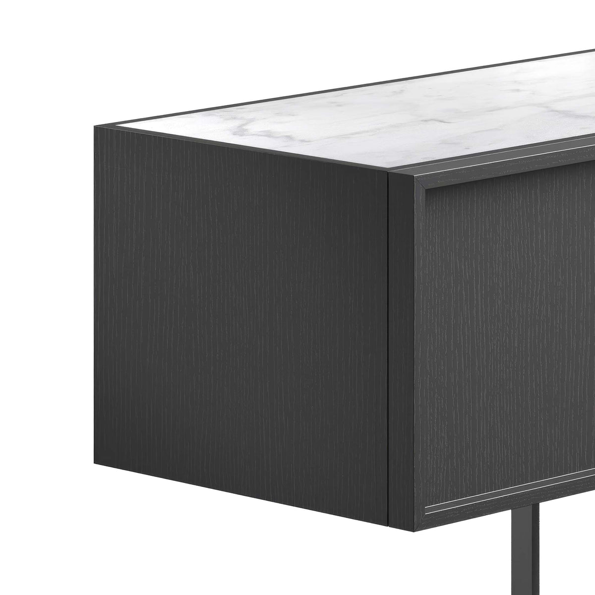 Cappellini Lochness Cabinet by Piero Lissoni. A dark wood cabinet with a marble countertop sits against a white background.