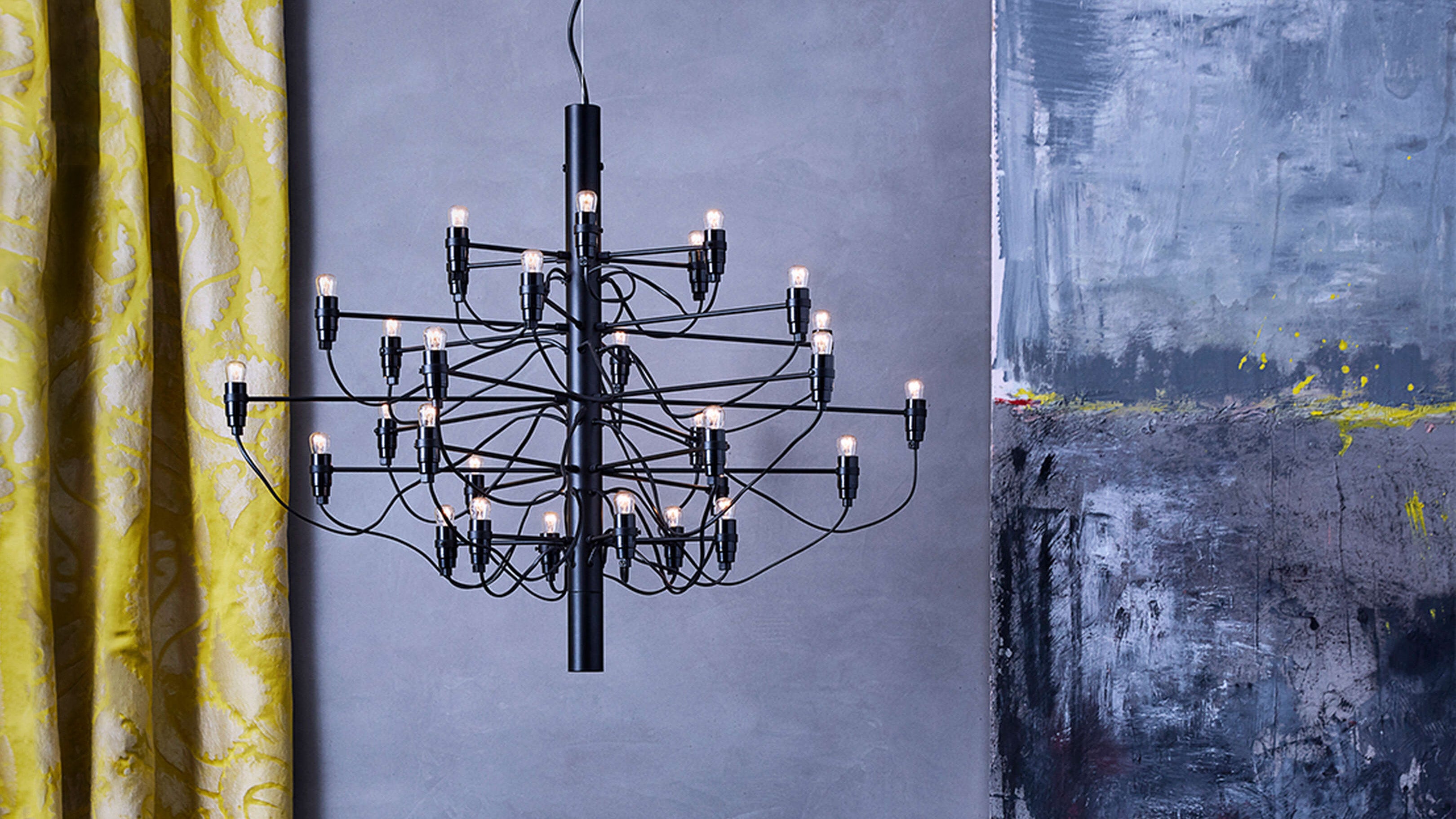 Matt Black / Desktop / 2097-30 UL Chandelier, designed by Gino Sarfatti made by Flos