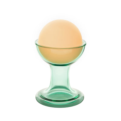 Established & Sons Gelato Lamp by Carlo Nason. A pale peach sphere sits atop a delicate green glass pedestal base.