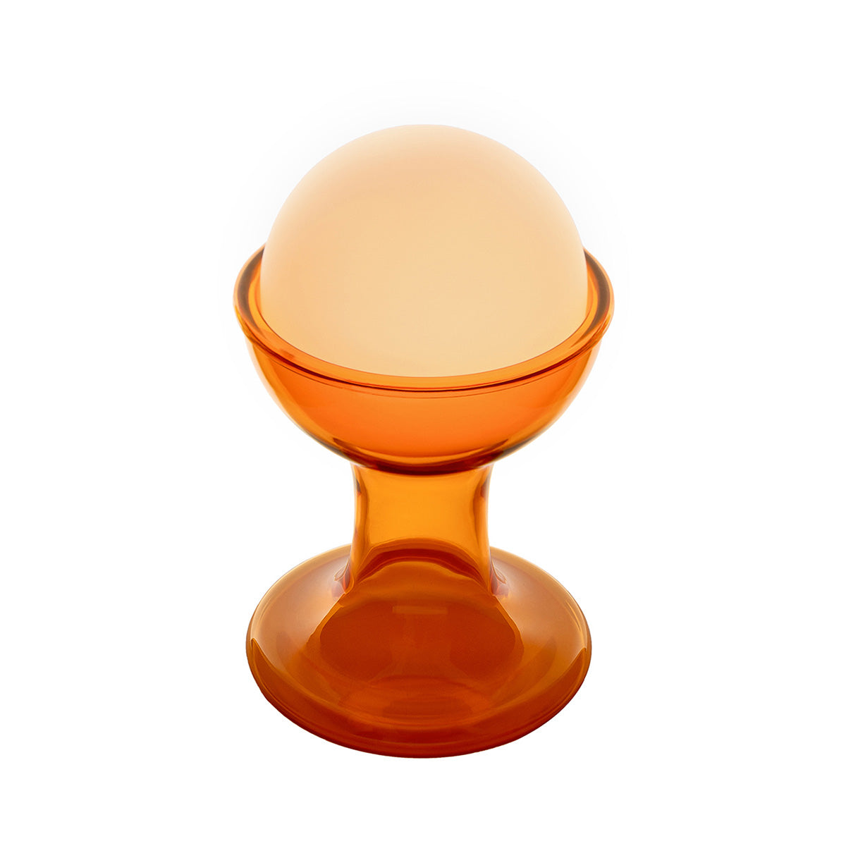 Established & Sons Gelato Lamp by Carlo Nason. A translucent orange glass sphere sits atop a matching stem and base.