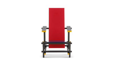 Desktop / Red and Blue Chair, designed by Gerrit T. Rietvelda nd made by Cassina
