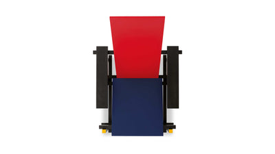 Desktop / Red and Blue Chair, designed by Gerrit T. Rietvelda nd made by Cassina
