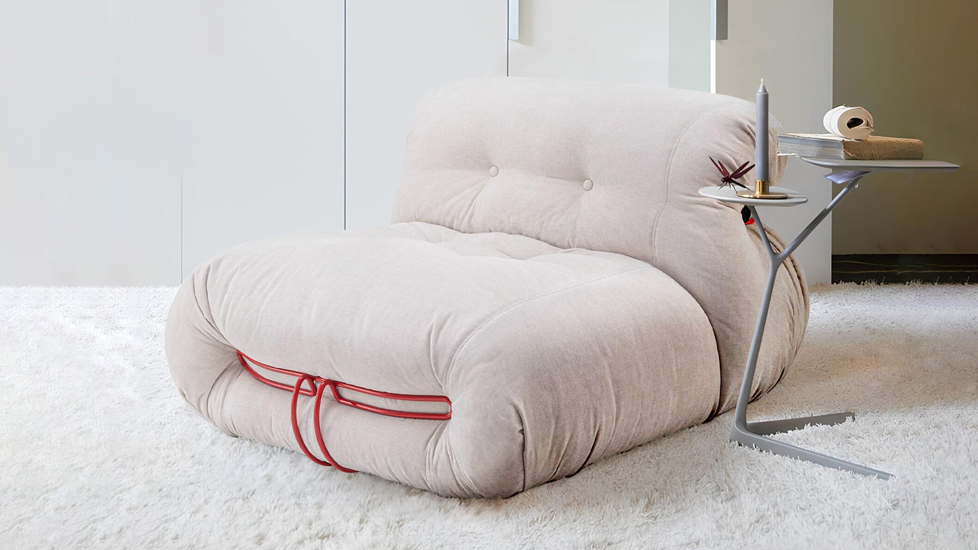 Desktop / Soriana Armchair in Ecru Denim - Limited Edition, designed by Afra and Tobia Scarpa for Cassina