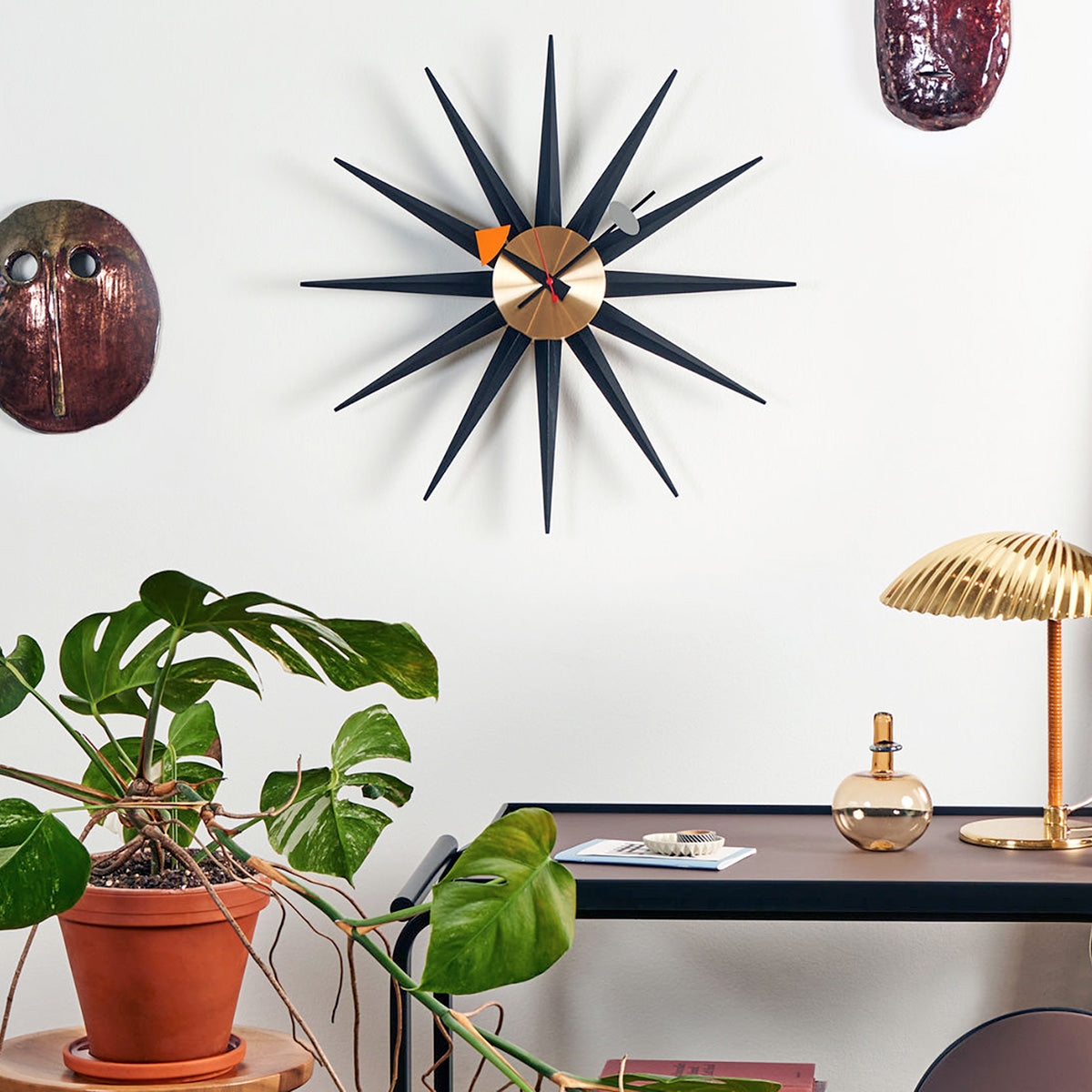 Black Brass / Mobile / Sunburst Clock, designed by George Nelson for Vitra