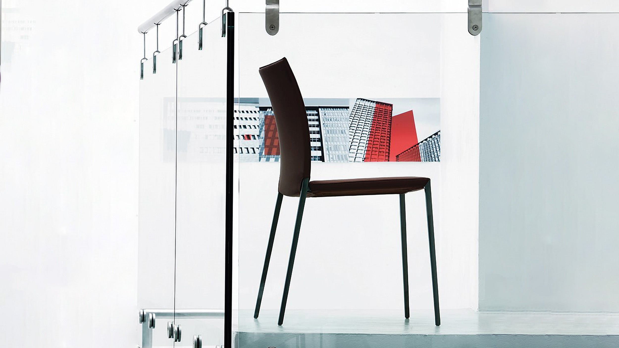 Grey Leather 0312 / Desktop / Talia Stacking Chair, designed by Roberto Barbieri for Zanotta