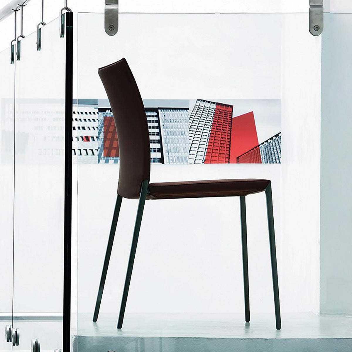 Grey Leather 0312 / Mobile / Talia Stacking Chair, designed by Roberto Barbieri for Zanotta