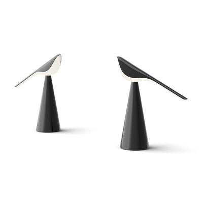 Established & Sons Tiki Table Lamp by Nao Tamura. Two black cone bases support curved birds with cream and dark finishes.