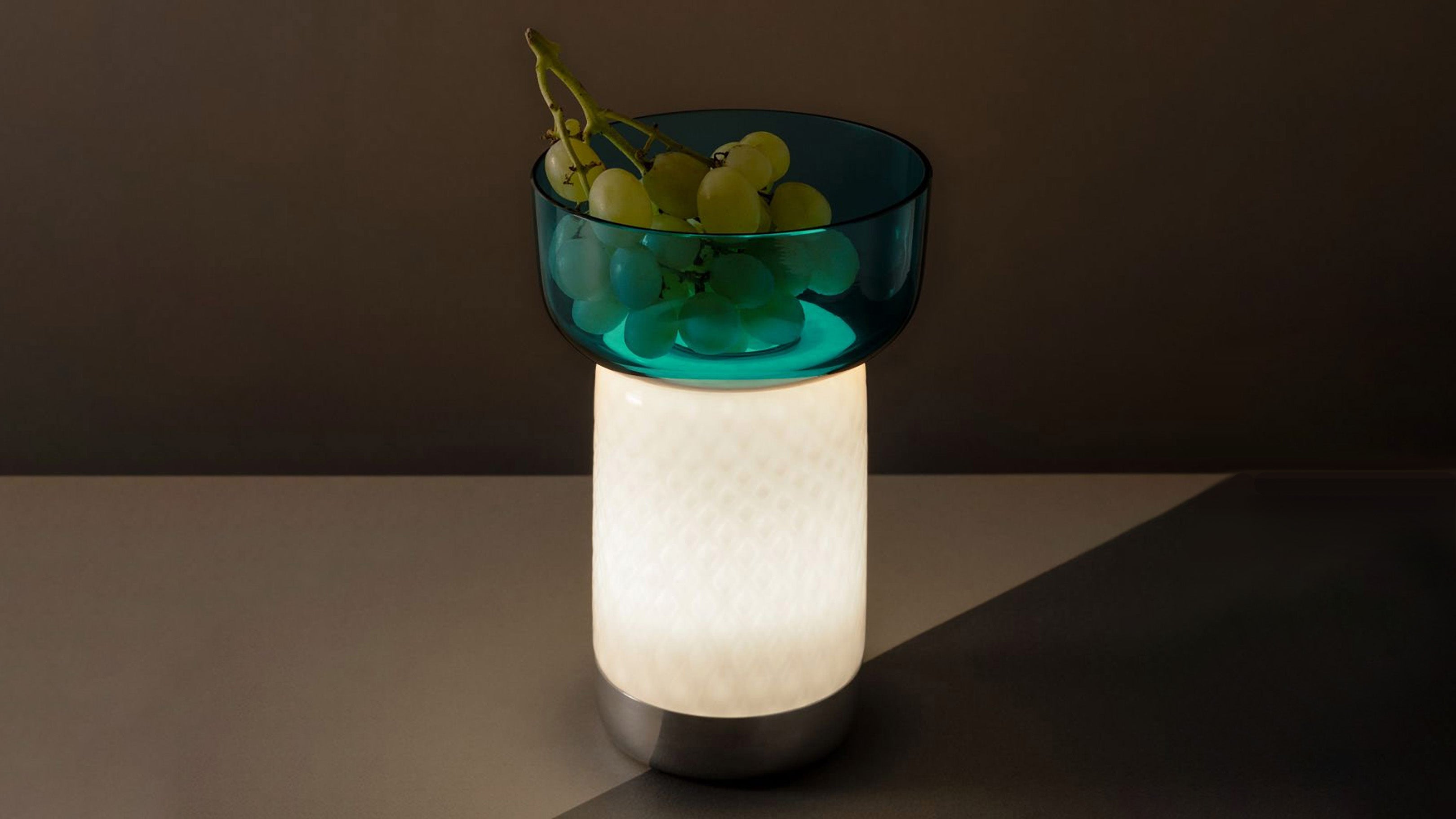 Turquoise / Desktop / Artemide Bonta Lamp + Bowl, designed by Attila Veress and Davide Oldani