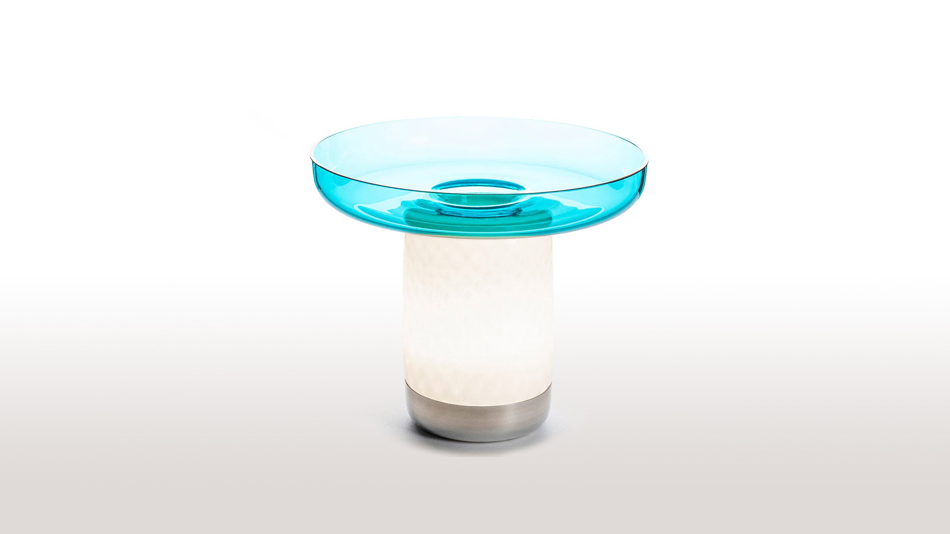 Turquoise / Desktop / Artemide Bonta Lamp + Plate, designed by Attila Veress and Davide Oldani