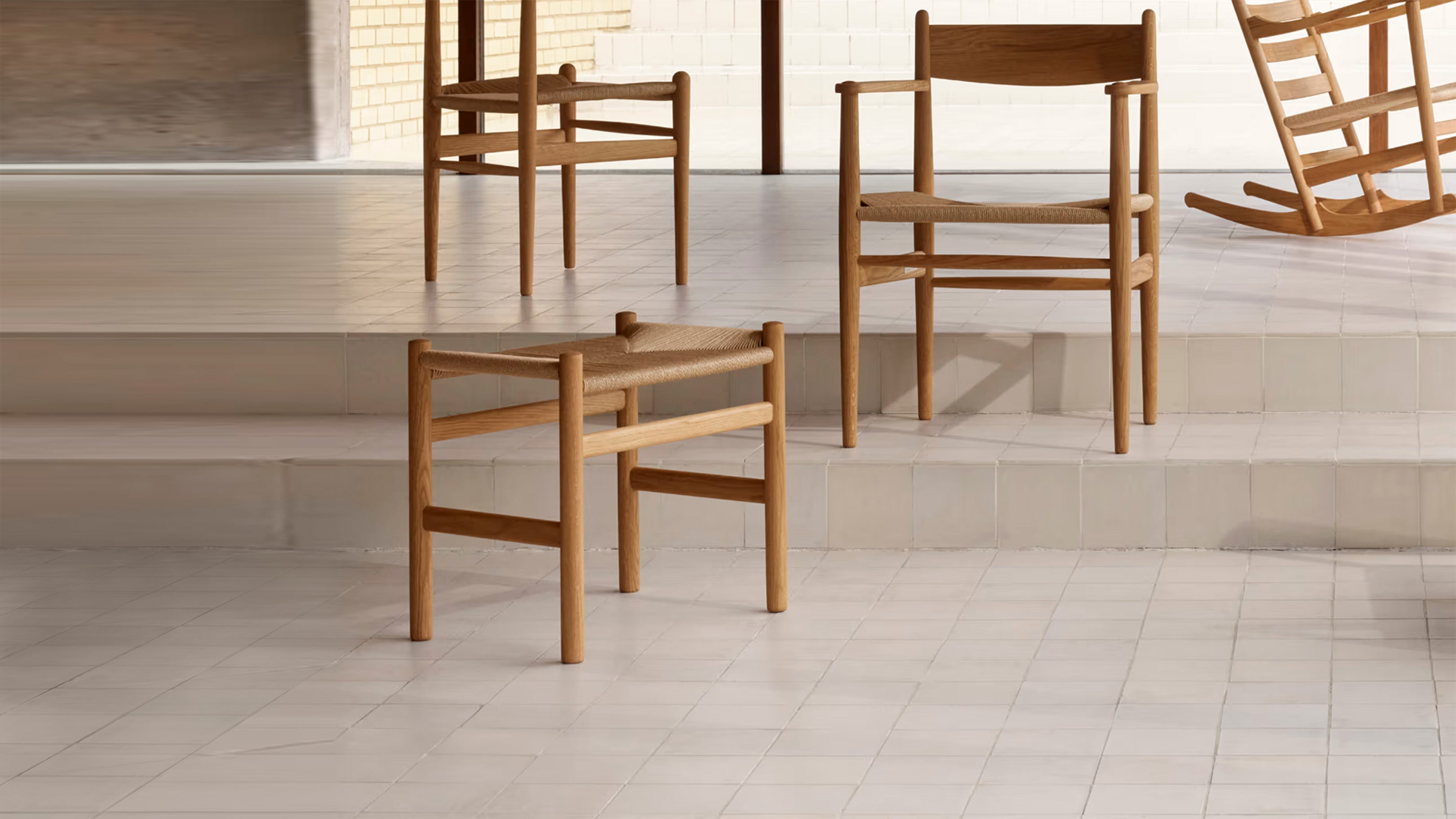 Desktop / CH53 Footstool, designed by Hans J Wegner for Carl Hansen