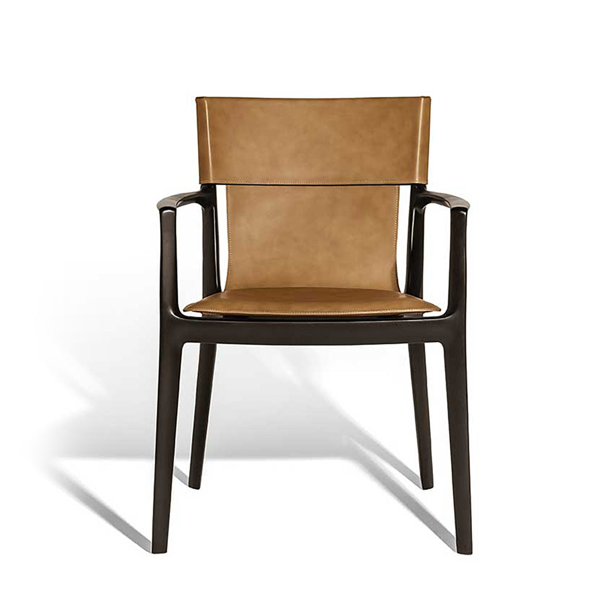 Saddle Leather Cammello / Mobile / Isadora Chair with arms, designed by Roberto-Lazzeroni and made by Poltrona Frau