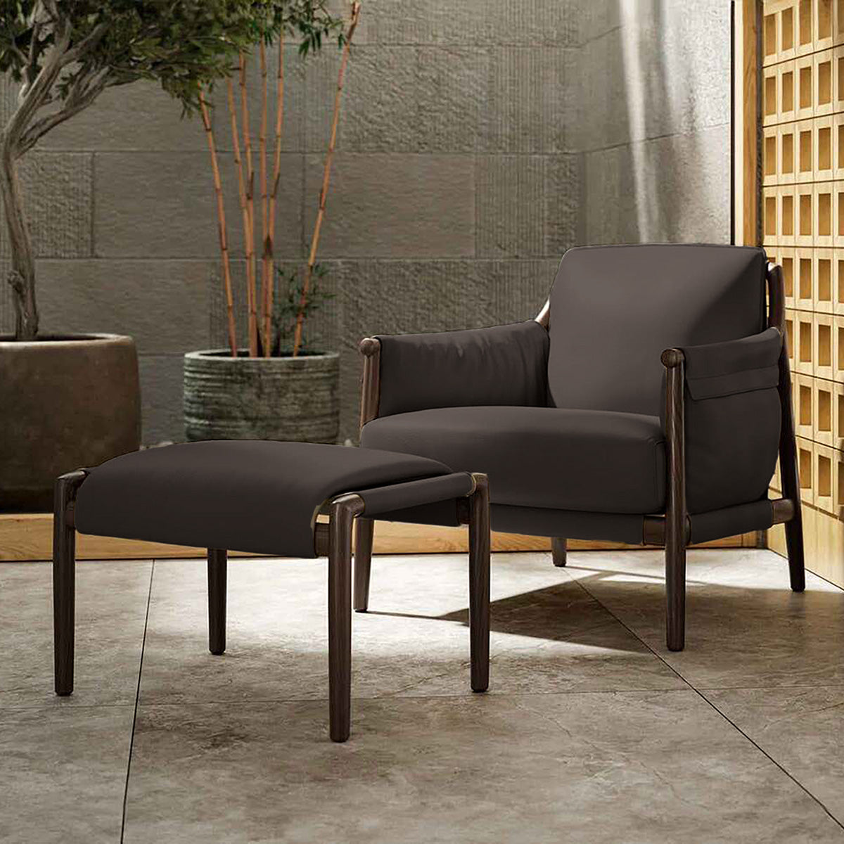 Mobile / Times Lounge Ottoman in Soul Dusty Leather, made by Poltrona Frau
