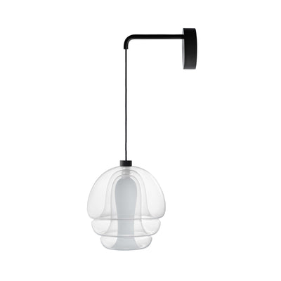 Established & Sons Medusa Wall Lamp by Carlo Nason. A modern black metal fixture suspends a clear glass dome pendant.