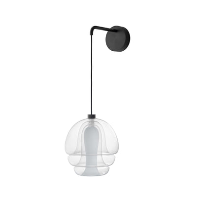 Established & Sons Medusa Wall Lamp by Carlo Nason. A black metal arm extends from a clear glass dome pendant light.