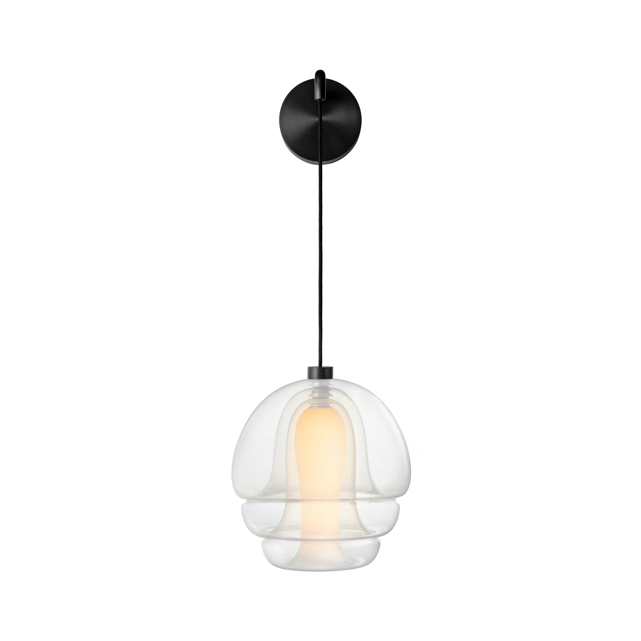 Established & Sons Medusa Wall Lamp by Carlo Nason. A black metal fixture suspends a clear glass dome pendant light.