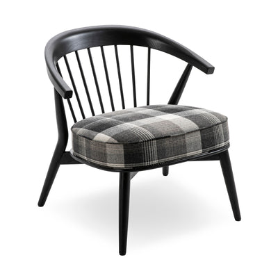 Cappellini Newood Relax by BrogliatoTraverso. Black wood chair with plaid gray and cream cushion seat.