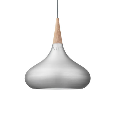 Fritz Hansen Orient™ Pendant - P2, Ø 340 mm by Jo Hammerborg. Brushed metal dome with natural wood accent and cord.