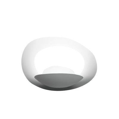 Artemide Pirce Parete by Giuseppe Maurizio Scutellà. A smooth white curved bowl with a dark gray interior sits alone.